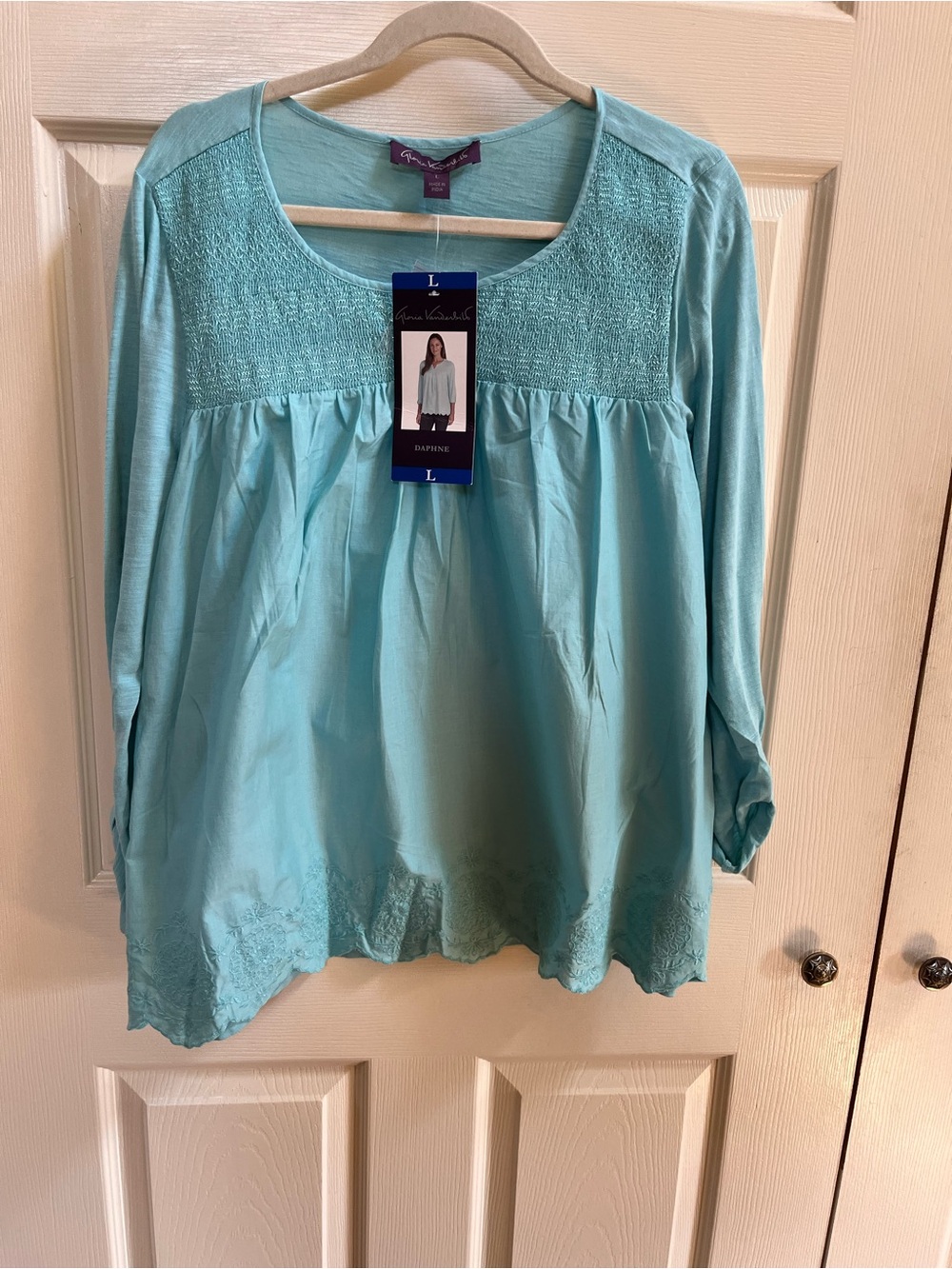 Gloria Vanderbilt Aqua Smocked Yoke Tunic